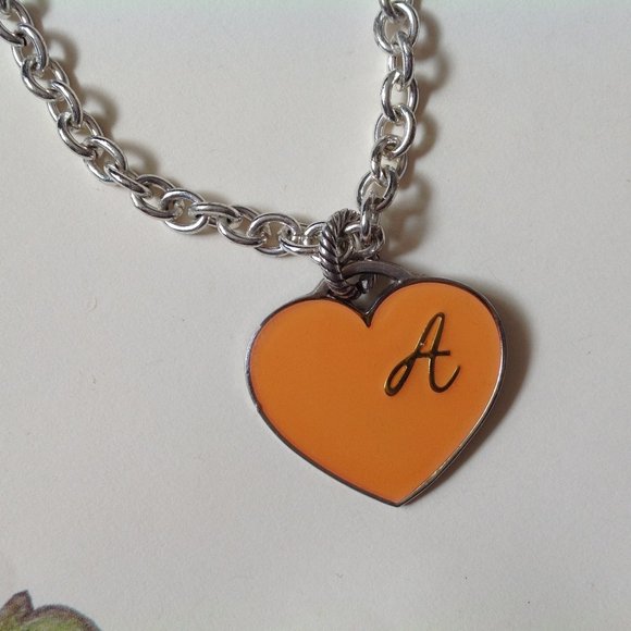 Vintage Enameled Resin Heart Initial "A" Pendant - Picture 2 of 4